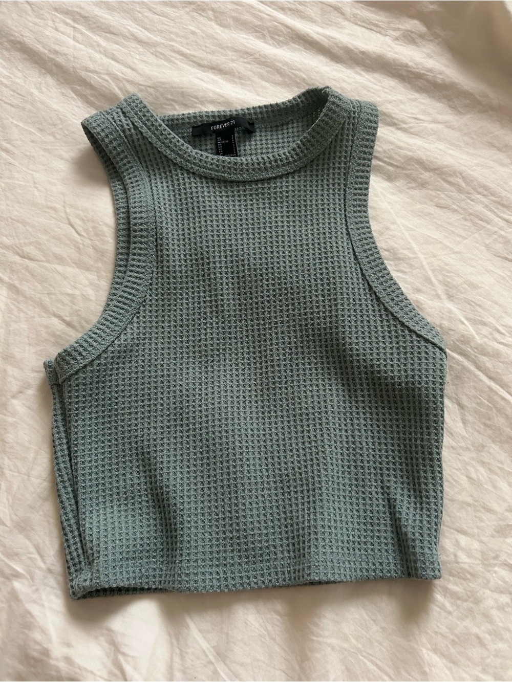 Forever 21 Sage Waffle Knit Crop Tank